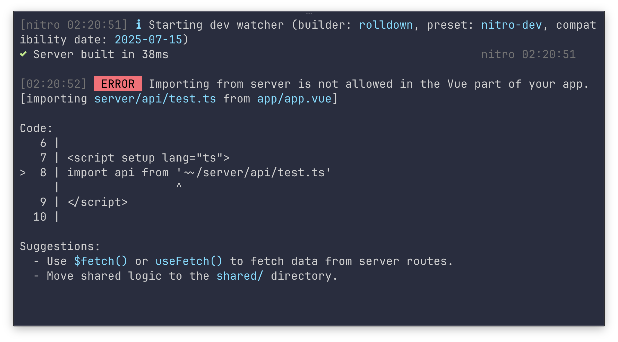 More useful import protection error