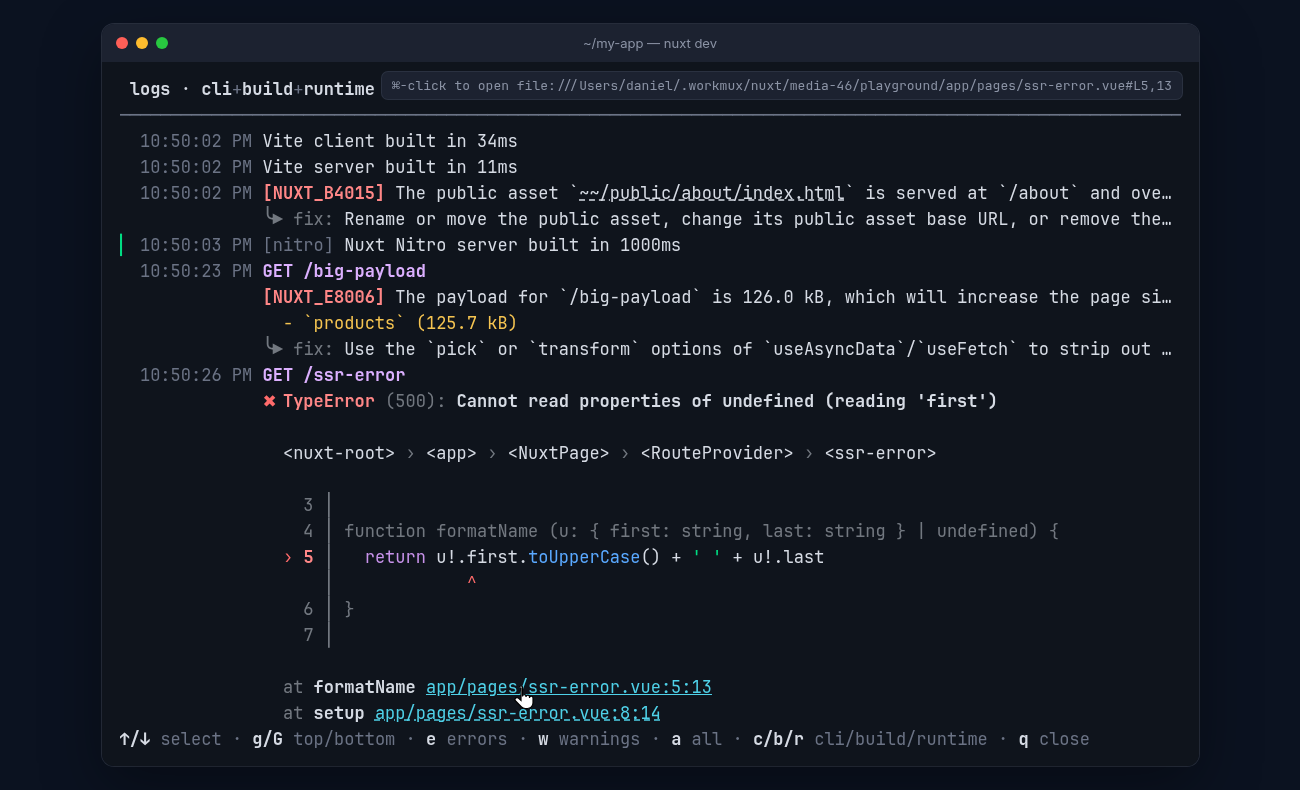 Clickable file paths in a terminal stack trace
