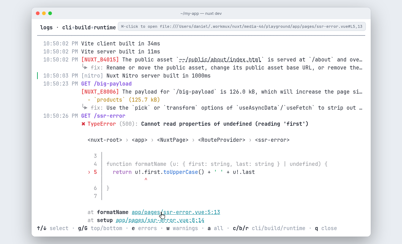 Clickable file paths in a terminal stack trace