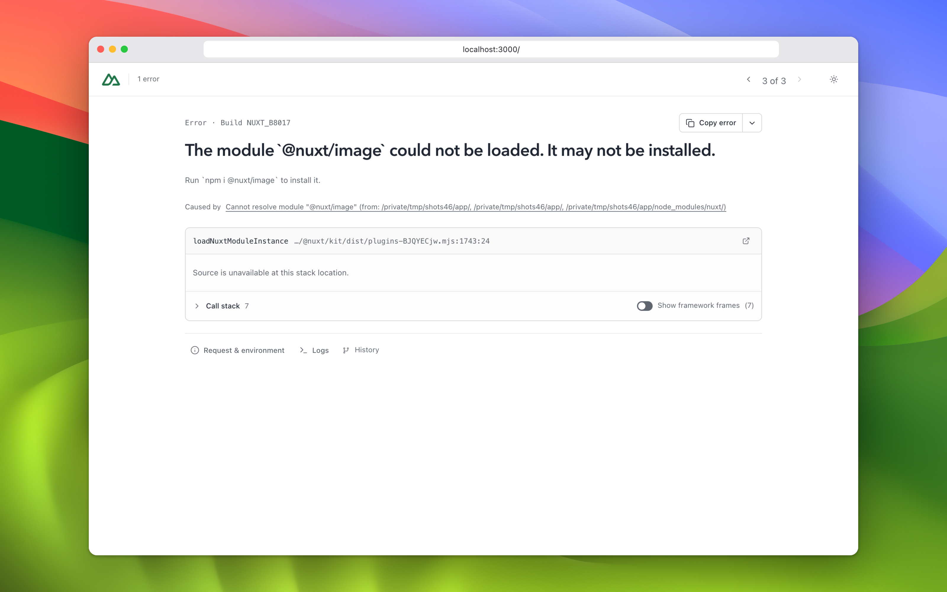 my-bad page for a module that could not be loaded from nuxt.config.ts